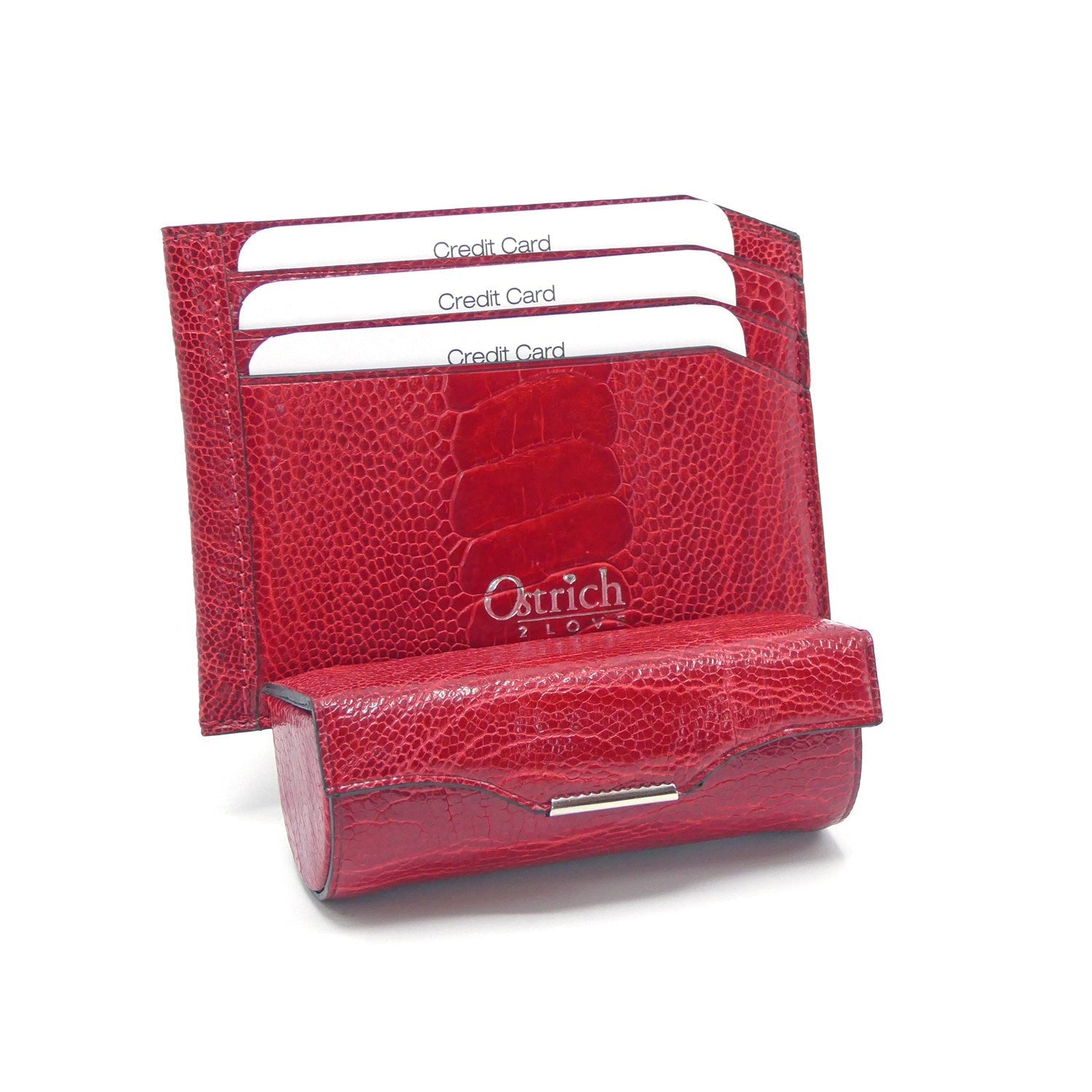 Luxury Ostrich Shin Leather Duo Gift Set - Ostrich Leather Wallet