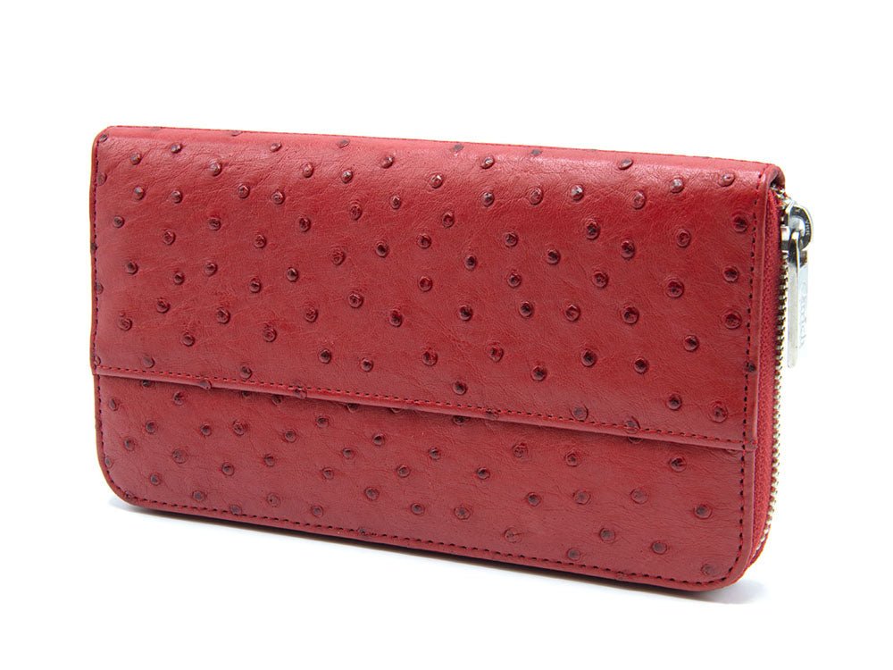 Cango Zip Clutch Ostrich Leather Wallet