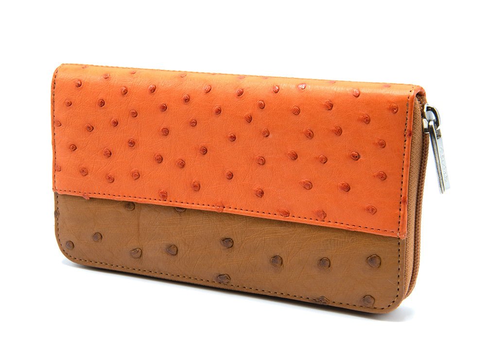 Cango Zip Clutch Two Tone Ostrich Leather Wallet for Sale Online