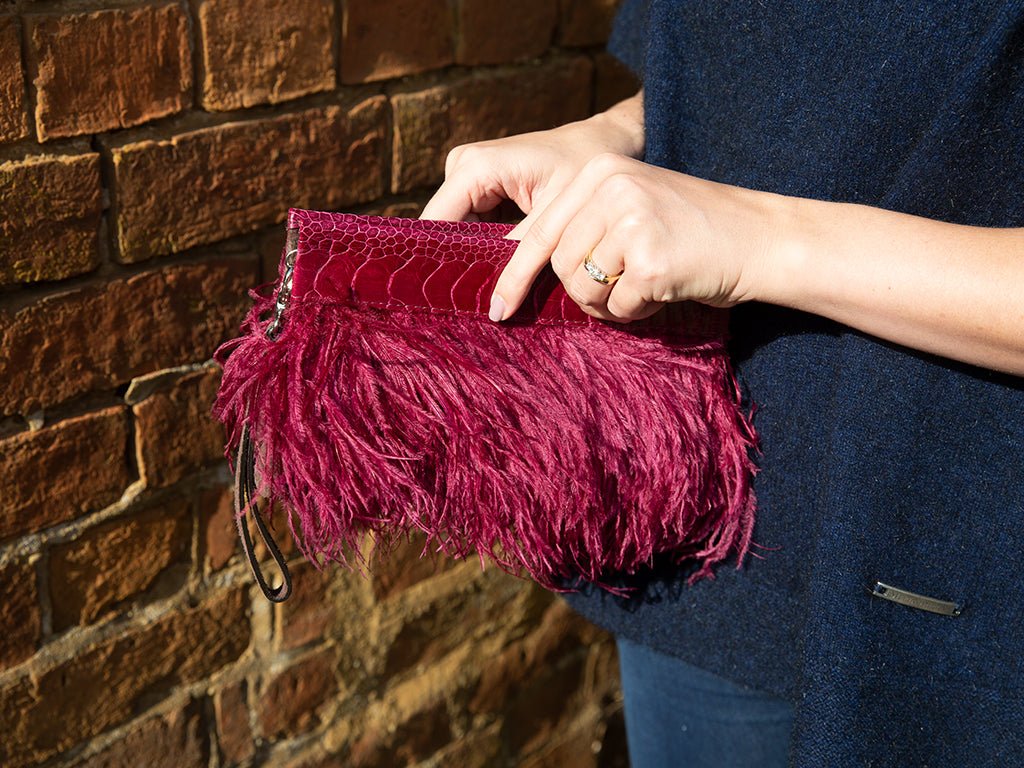 Ostrich feather deals clutch bag