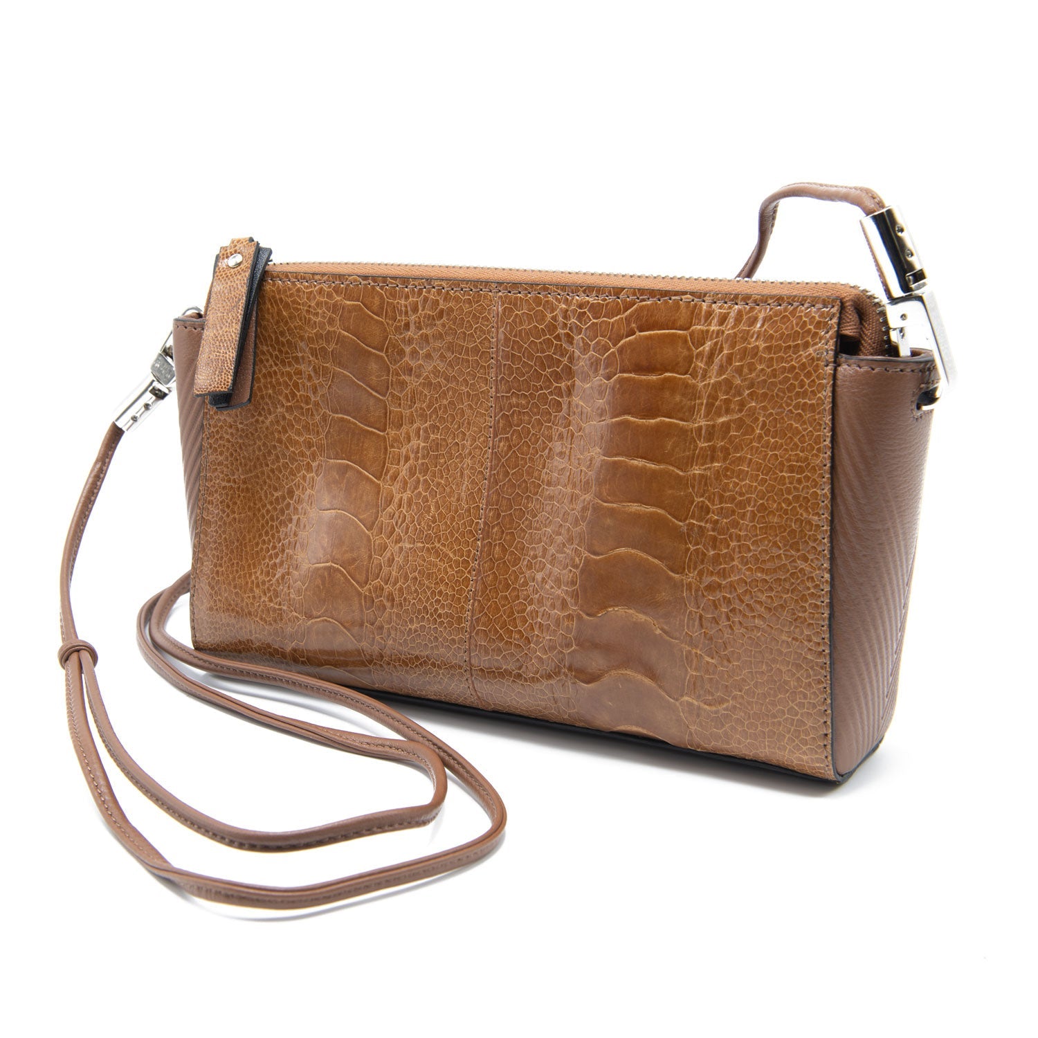 Ostrich Leather Plett Cross Body Bag